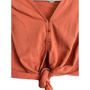 Women's Zara Short Cropped Shirt, Button & Knot Closure, Small, Brick Color